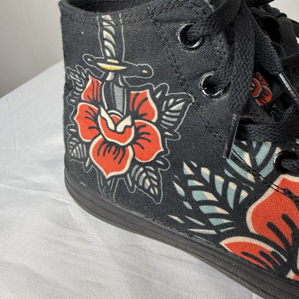 Raad Traditional Red Flower Dagger Black High Top Sneakers Shoes Womens 9.5 - Picture 6 of 14